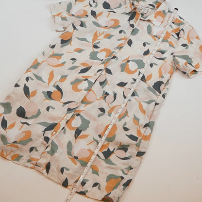 Rachel Zoe Linen Floral Short Sleeve Button Front Shirt Dress - M