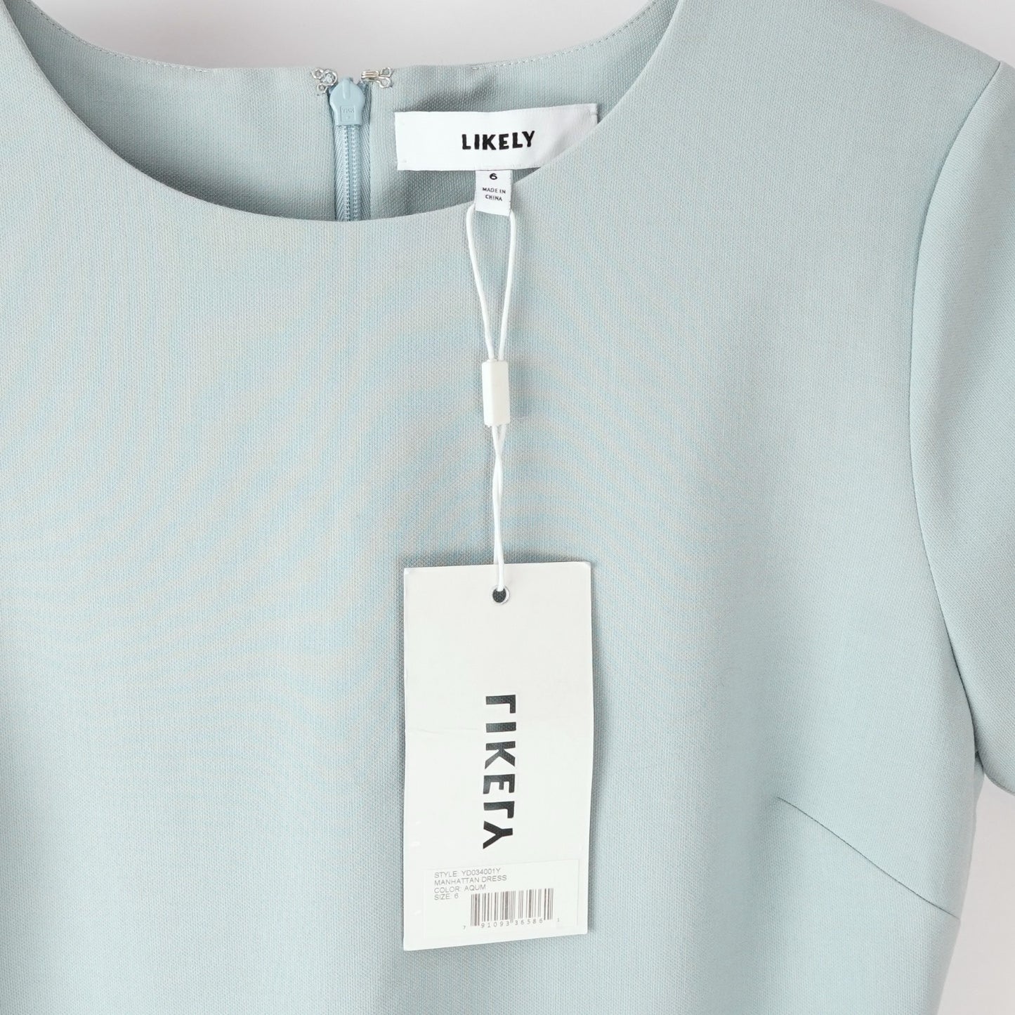 LIKELY Manhattan Short Sleeve Mini Sheath Dress Aqua Marine - 6