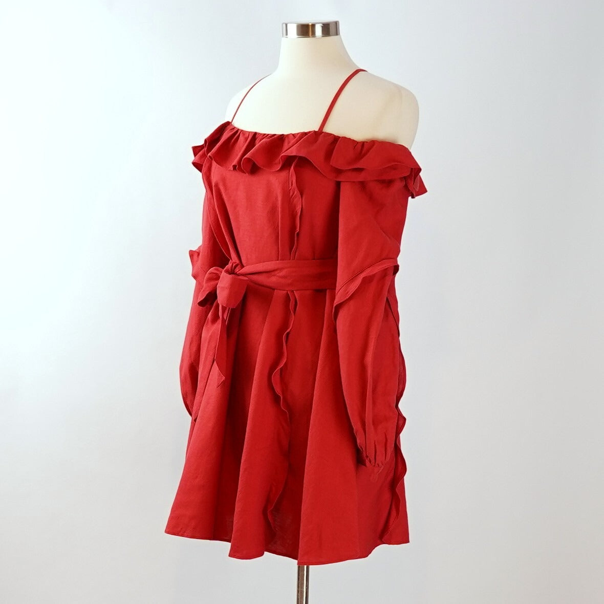 Marissa Webb Off Shoulder Linen Belted Ruffled Sun Dress - XS
