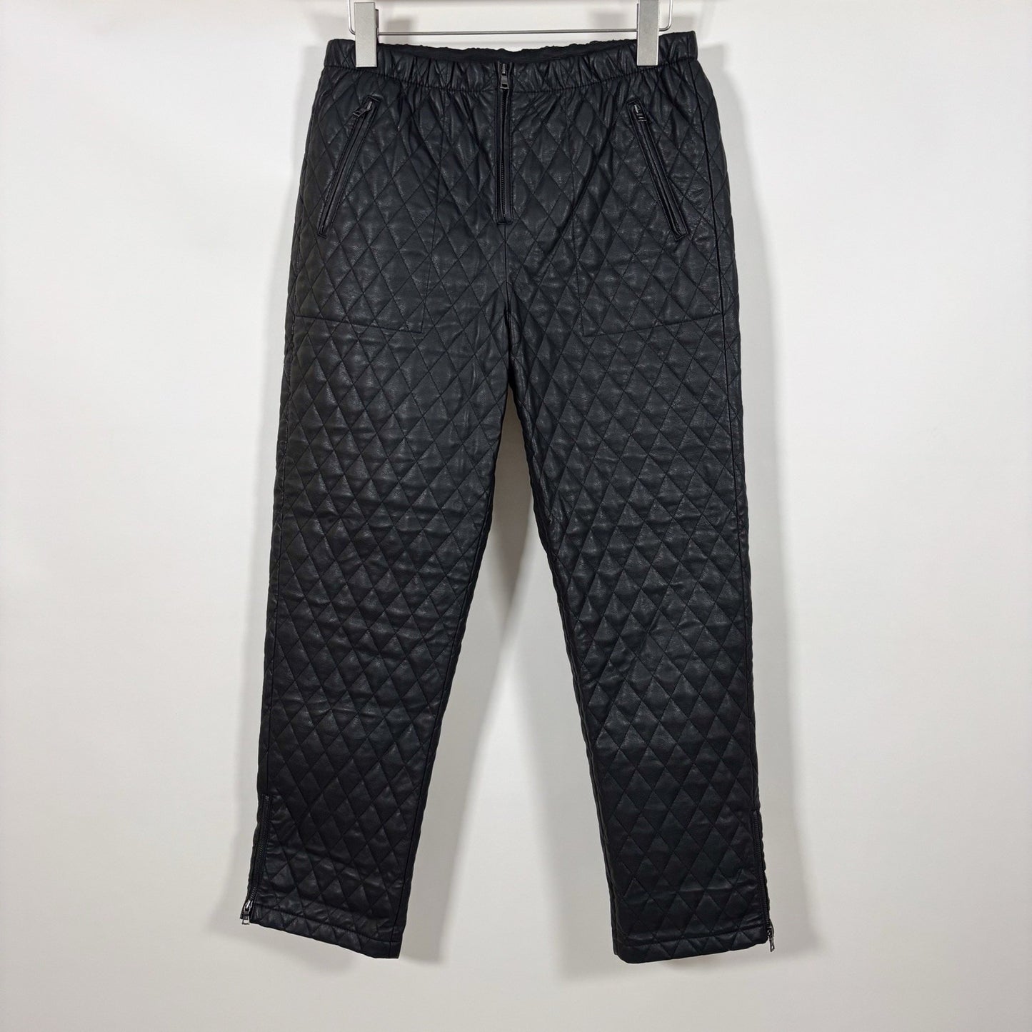 BCBGMaxazria Lucien Quilted Zip Vegan Leather Black Straight Leg Trouser Pants - M