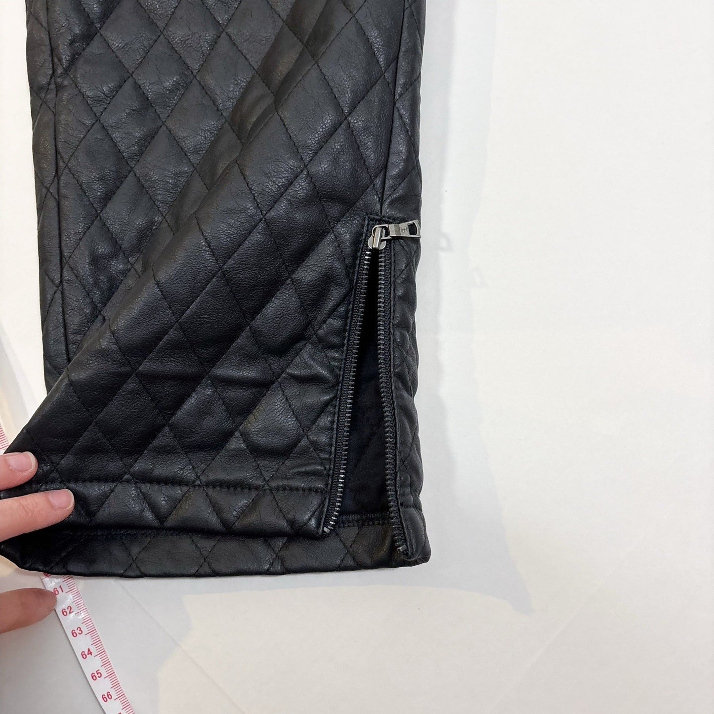 BCBGMaxazria Lucien Quilted Zip Vegan Leather Black Straight Leg Trouser Pants - M