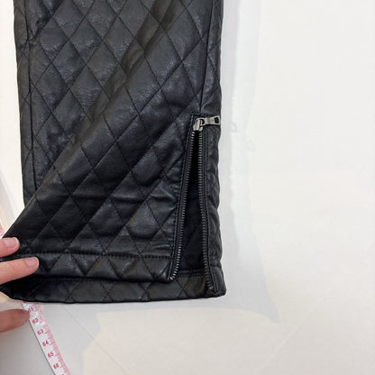 BCBGMaxazria Lucien Quilted Zip Vegan Leather Black Straight Leg Trouser Pants - M