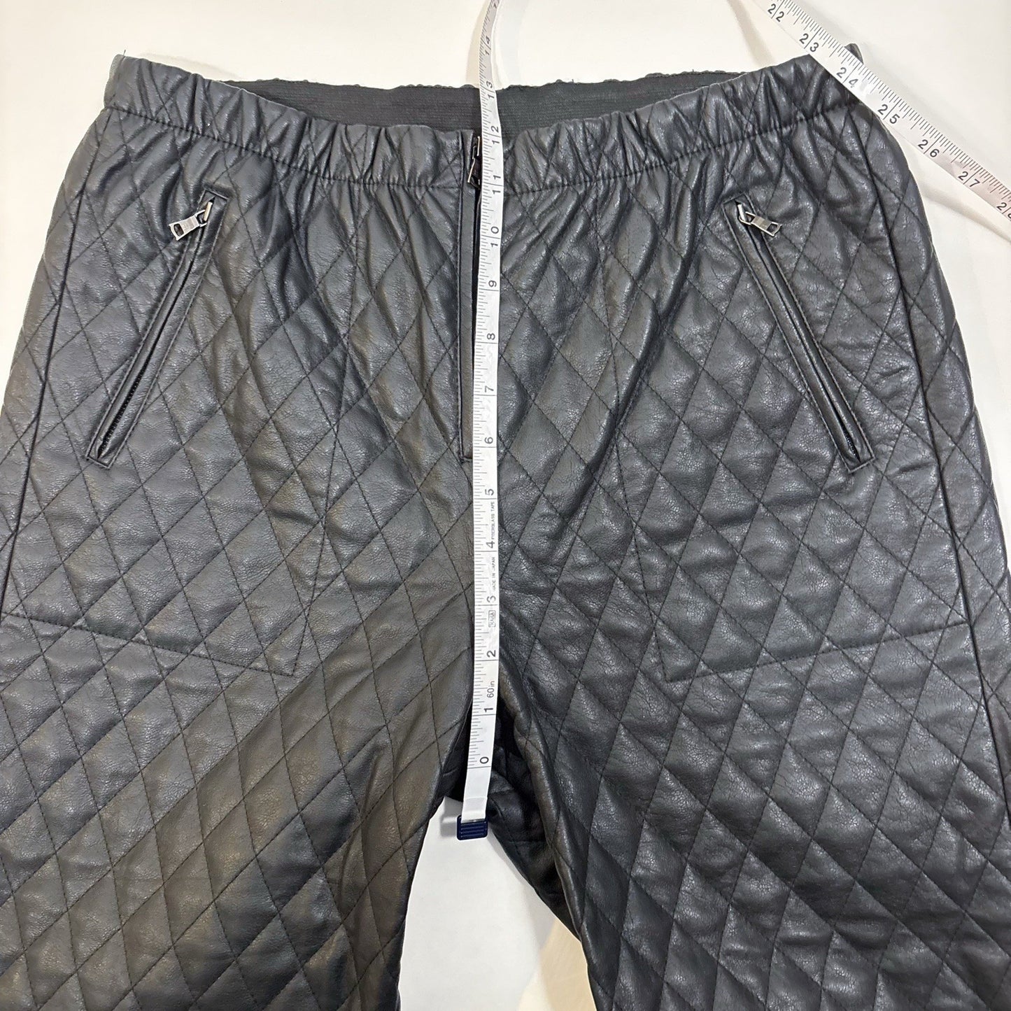 BCBGMaxazria Lucien Quilted Zip Vegan Leather Black Straight Leg Trouser Pants - M