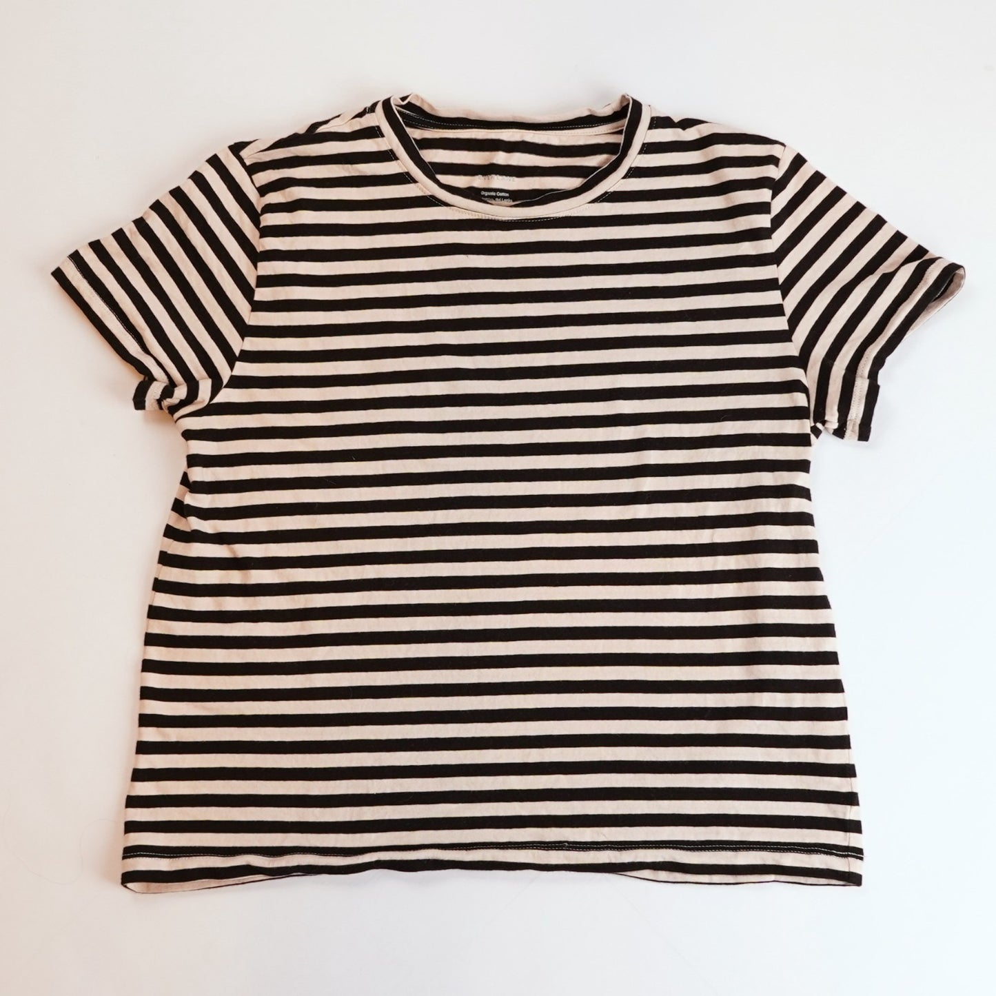 Everlane Short Sleeve Crew Neck Tee Striped Black Bone Organic Cotton - XS