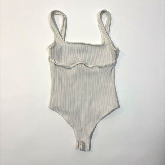 Lulus Ribbed Square Neck Bodysuit Sleeveless White - M