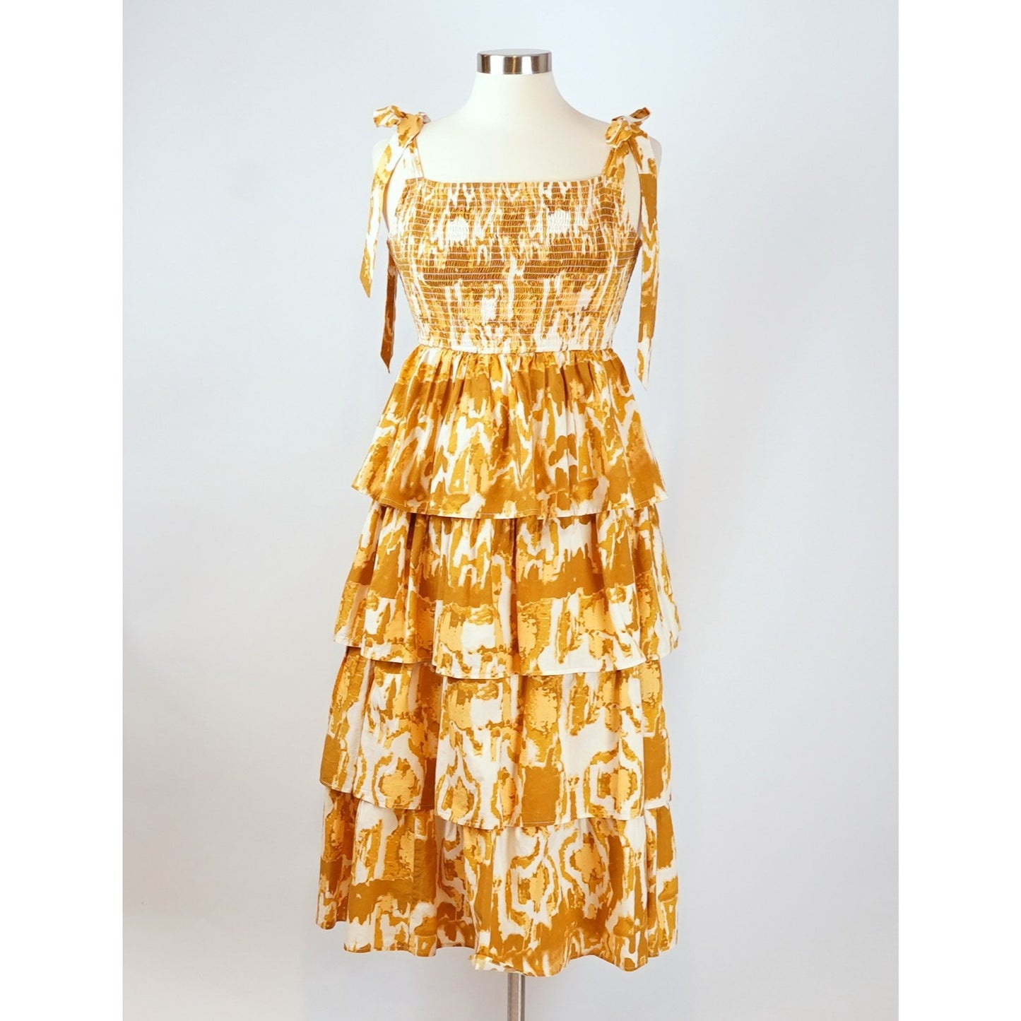 Cleobella Shae Midi Dress Yellow Watercolor Ikat Print - M