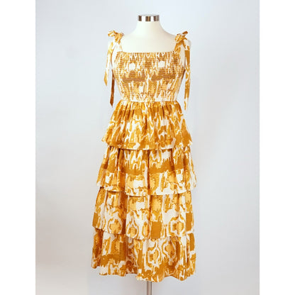 Cleobella Shae Midi Dress Yellow Watercolor Ikat Print - M
