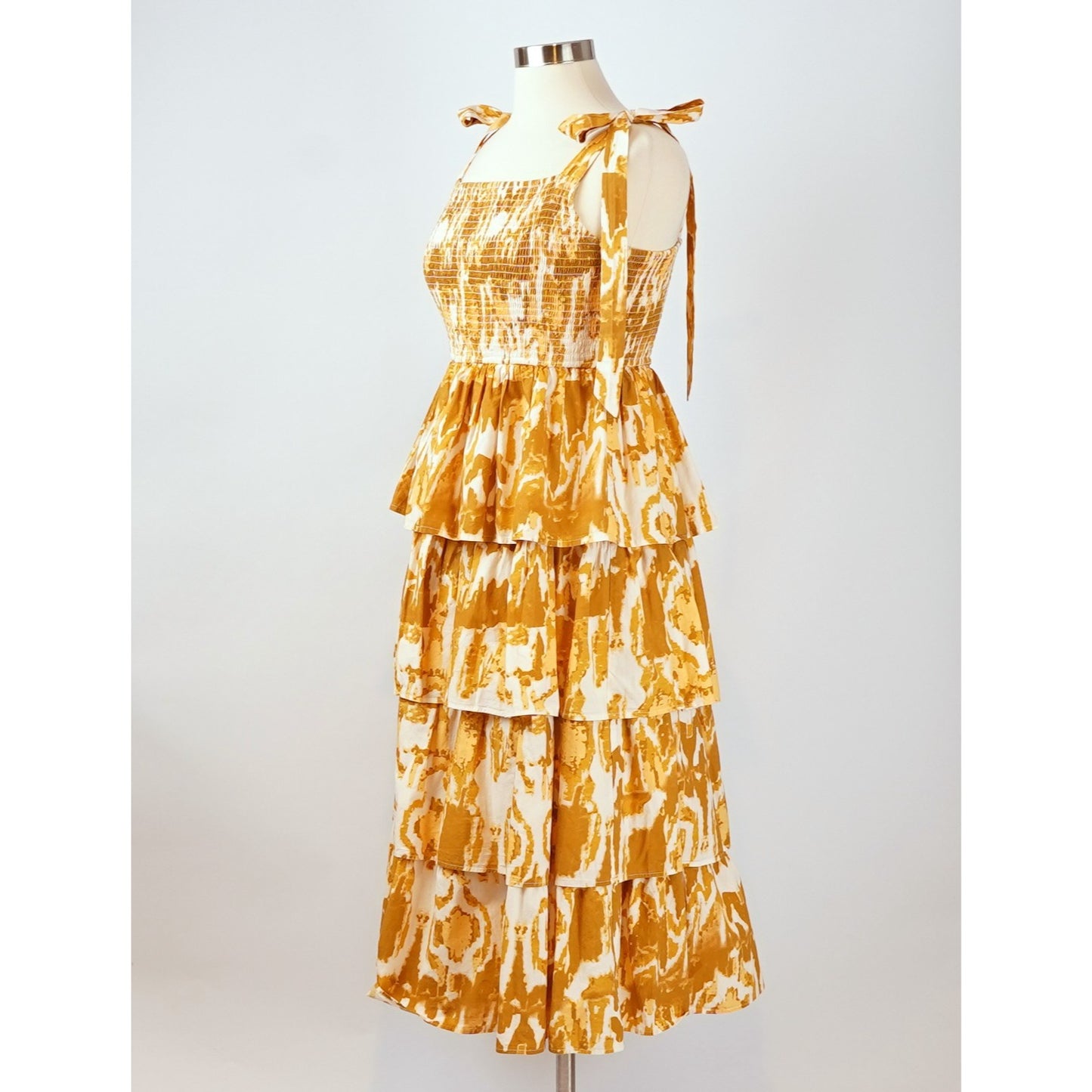 Cleobella Shae Midi Dress Yellow Watercolor Ikat Print - M