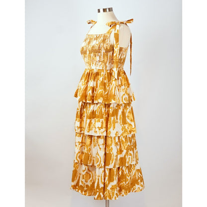 Cleobella Shae Midi Dress Yellow Watercolor Ikat Print - M