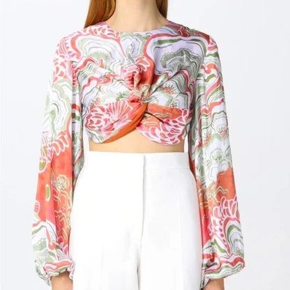 Andrea Iyamah Behati Crop Top Abstract Mushroom - S