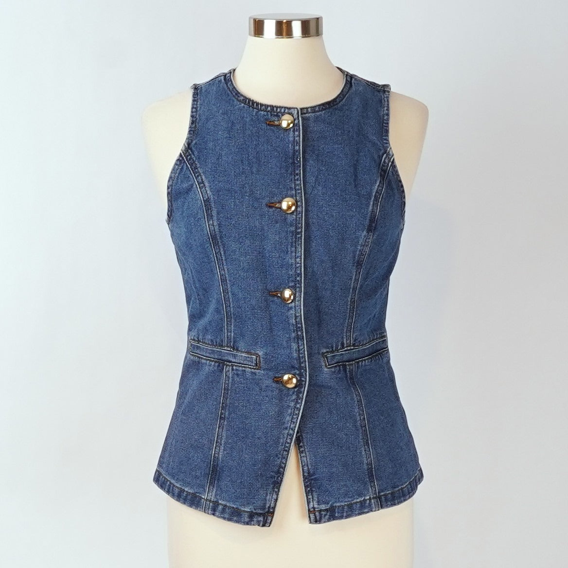 Sincerely Jules Fitted Denim Vest Gold Buttons - M