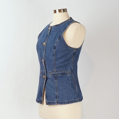 Sincerely Jules Fitted Denim Vest Gold Buttons - M