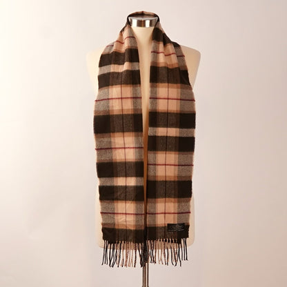 Cashmere Scarf Wrap Brown Plaid Tartan Made In Germany