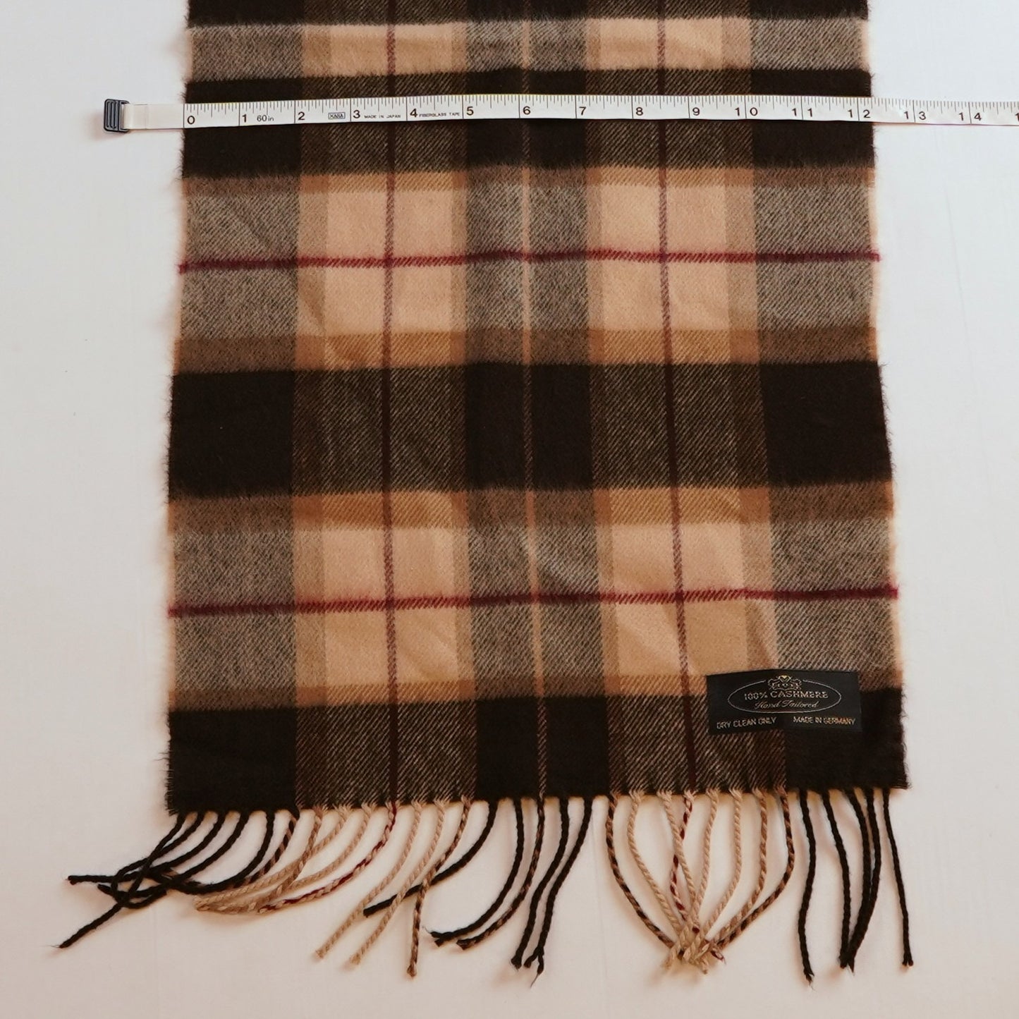Cashmere Scarf Wrap Brown Plaid Tartan Made In Germany