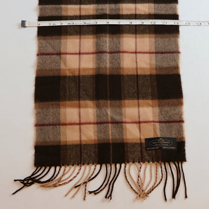 Cashmere Scarf Wrap Brown Plaid Tartan Made In Germany