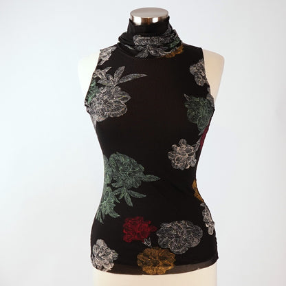 Petit Pois x Viviana G Sleeveless High Collar Top Black Floral Mesh - M