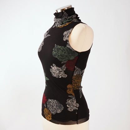 Petit Pois x Viviana G Sleeveless High Collar Top Black Floral Mesh - M