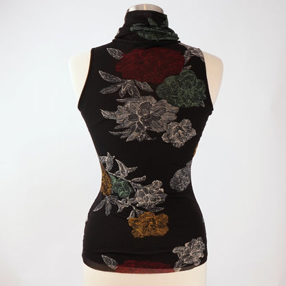 Petit Pois x Viviana G Sleeveless High Collar Top Black Floral Mesh - M