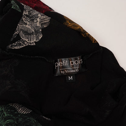 Petit Pois x Viviana G Sleeveless High Collar Top Black Floral Mesh - M