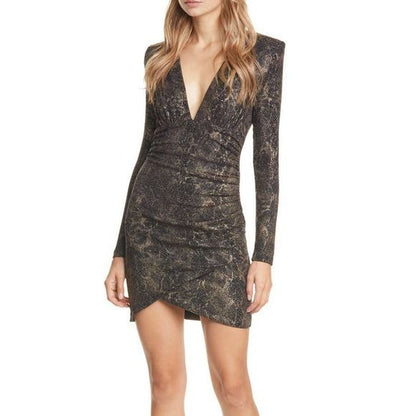 Alice + Olivia Diaz Plunging Ruched Long Sleeve Dress - 4