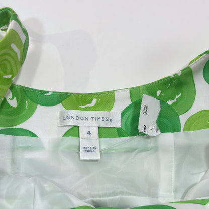 London Times Sheath Dress V Neck Abstract Bubble Green White - 4