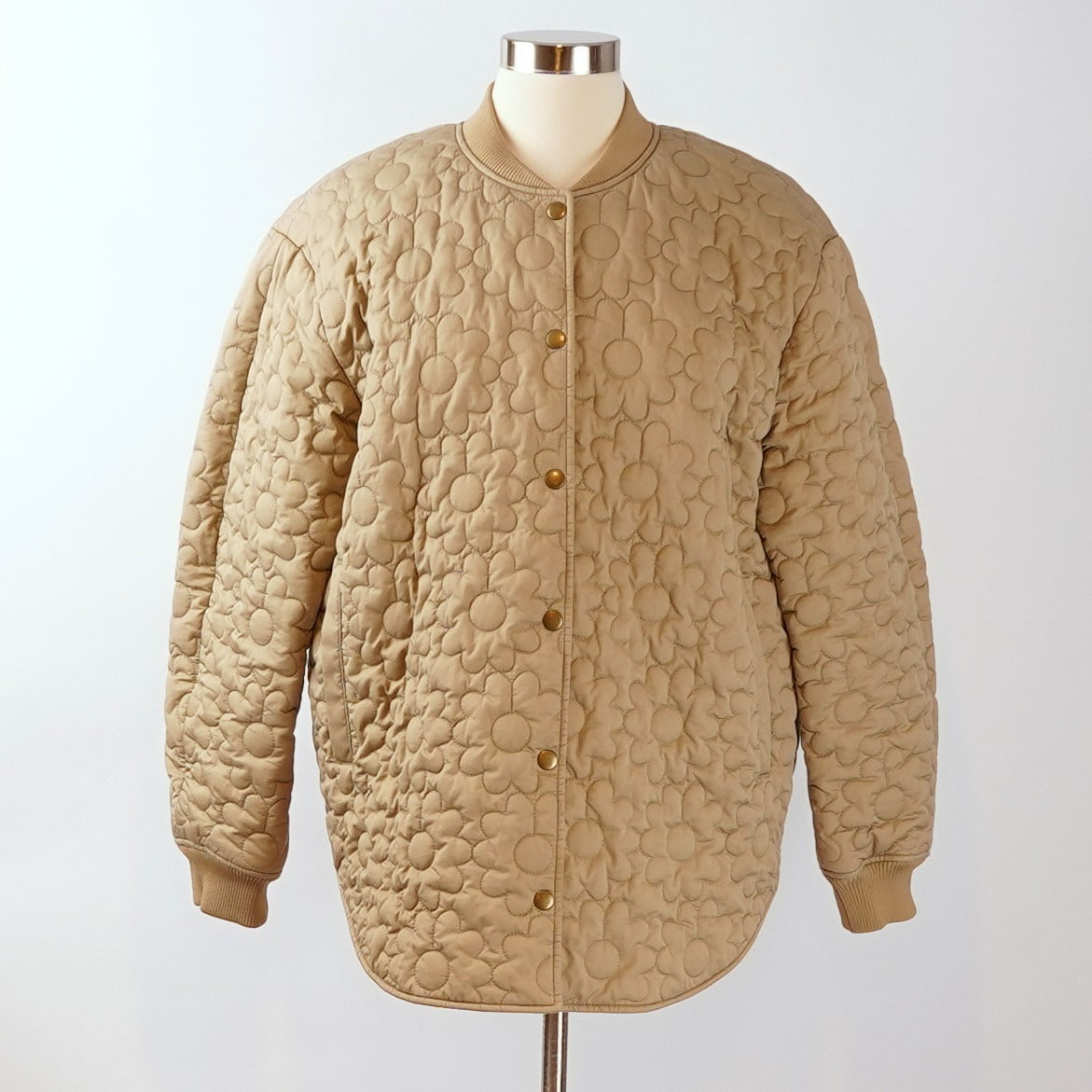 & Other Stories Oversized Floral Quilted Jacket Beige - 6