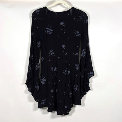 Free People Jasmine Embroidered Bell Sleeve Mini Dress Black - 2