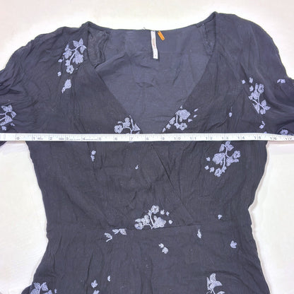 Free People Jasmine Embroidered Bell Sleeve Mini Dress Black - 2