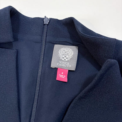 Vince Camuto Wide Leg Notch Collar Cap Sleeve Crepe Jumpsuit Navy - 4