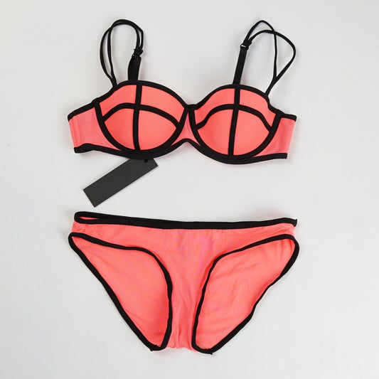TRIANGL Mesh Hot Pink & Black Bikini Set - S