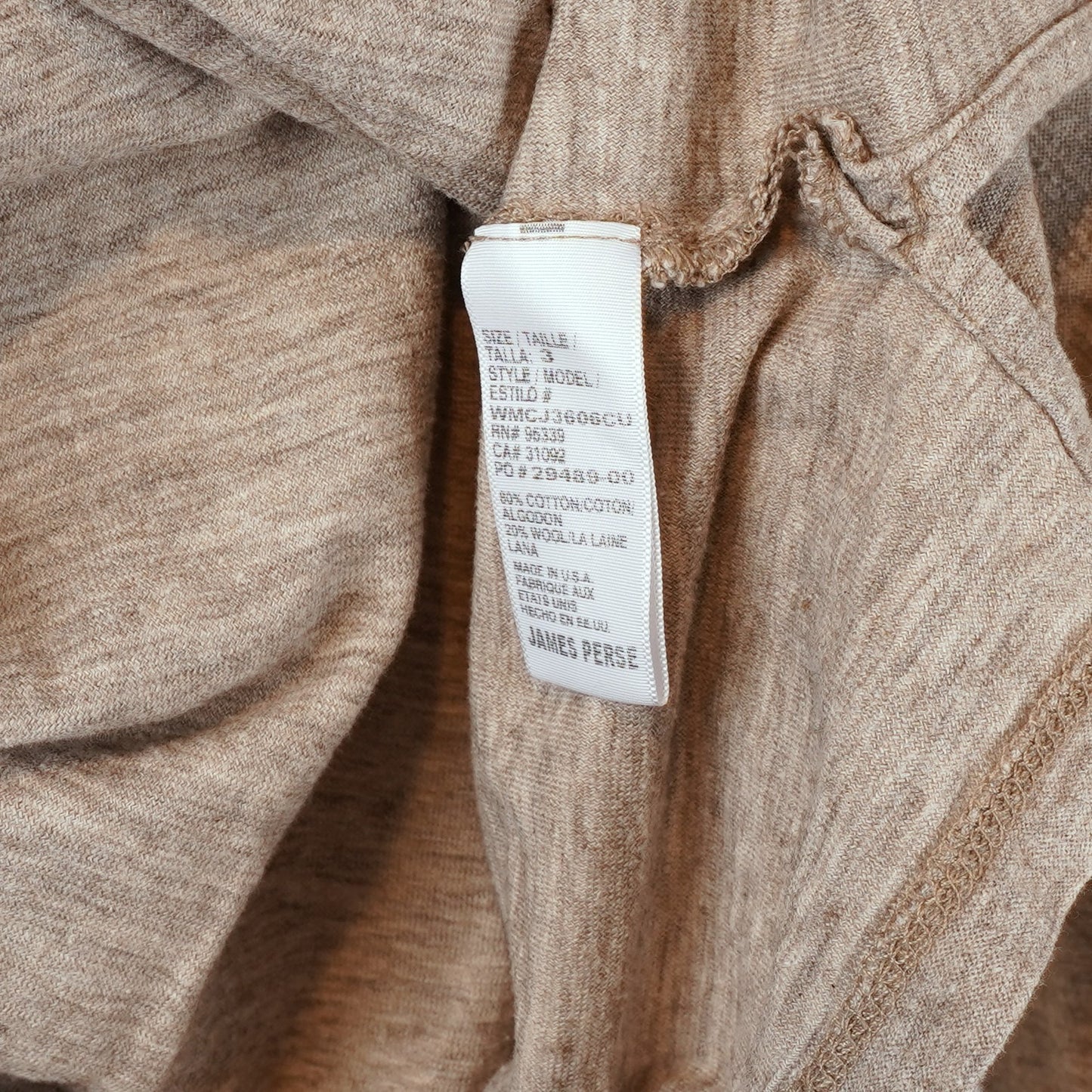 James Perse Slub Long Sleeve Crew Light Tan - L