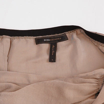 BCBGMaxAzria Stella Asymmetrical Gathered Midi Skirt in Beige Satin - S