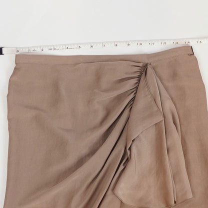 BCBGMaxAzria Stella Asymmetrical Gathered Midi Skirt in Beige Satin - S