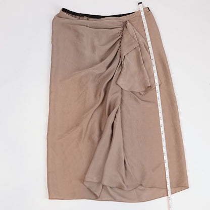BCBGMaxAzria Stella Asymmetrical Gathered Midi Skirt in Beige Satin - S
