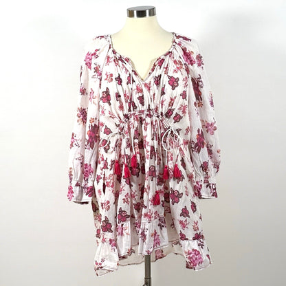 Free People Camella Floral Mini Dress Pink Red Floral Ivory Combo - L