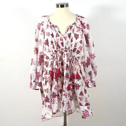 Free People Camella Floral Mini Dress Pink Red Floral Ivory Combo - L