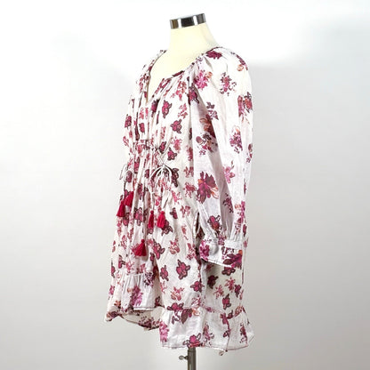 Free People Camella Floral Mini Dress Pink Red Floral Ivory Combo - L