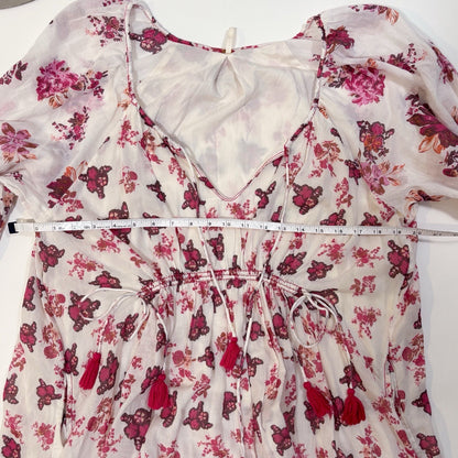 Free People Camella Floral Mini Dress Pink Red Floral Ivory Combo - L