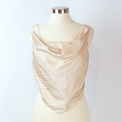 Abercrombie & Fitch Satin Cowl Neck Crop Top Tank Champagne - M