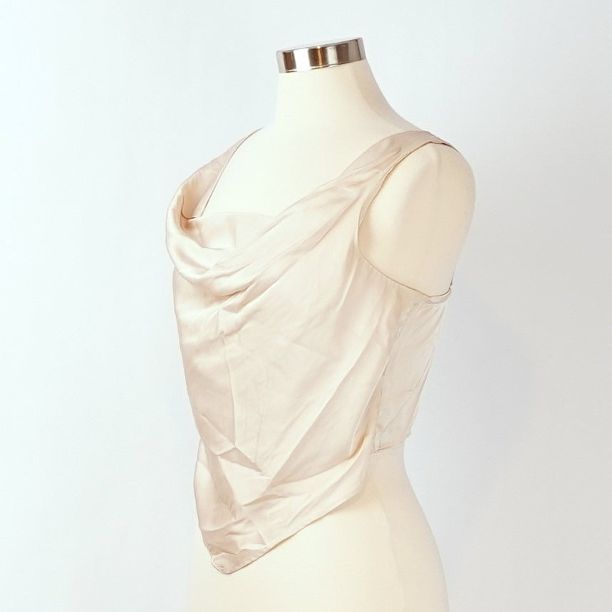 Abercrombie & Fitch Satin Cowl Neck Crop Top Tank Champagne - M