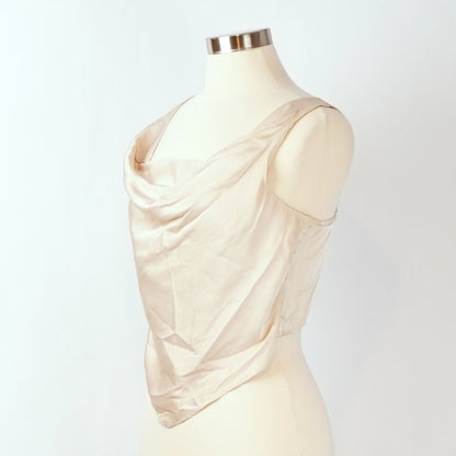 Abercrombie & Fitch Satin Cowl Neck Crop Top Tank Champagne - M
