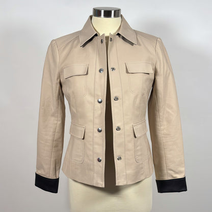 Ann Taylor Utility Blazer Beige Vegan Leather Cuffs - 2