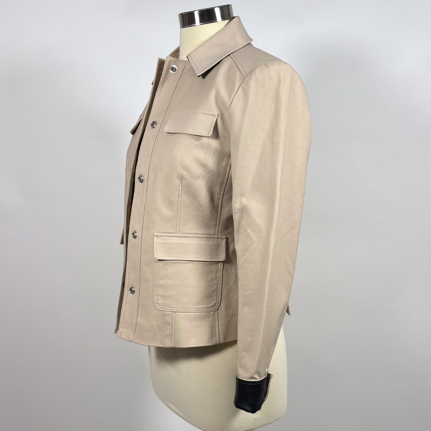 Ann Taylor Utility Blazer Beige Vegan Leather Cuffs - 2