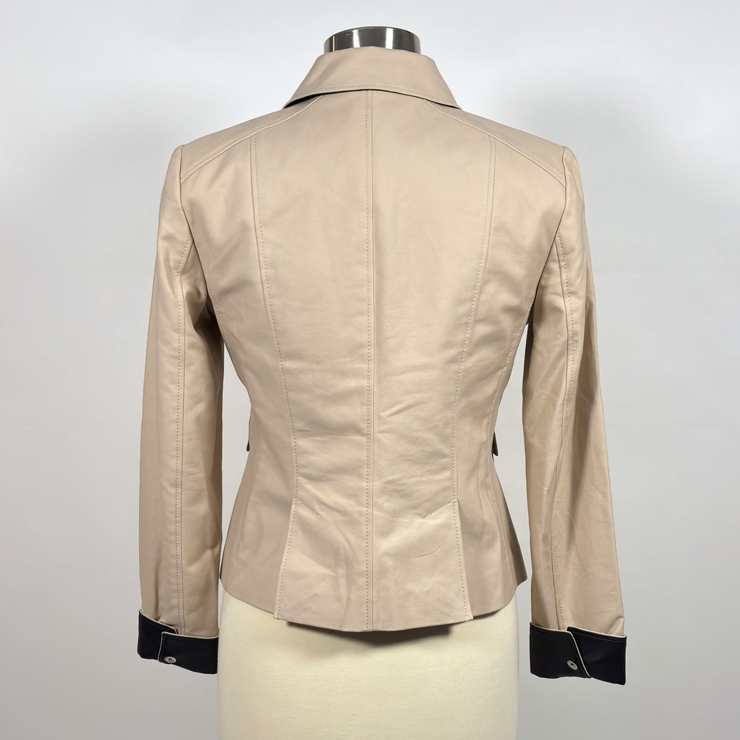 Ann Taylor Utility Blazer Beige Vegan Leather Cuffs - 2