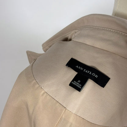 Ann Taylor Utility Blazer Beige Vegan Leather Cuffs - 2