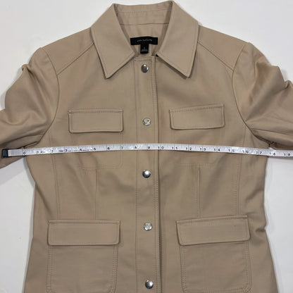 Ann Taylor Utility Blazer Beige Vegan Leather Cuffs - 2