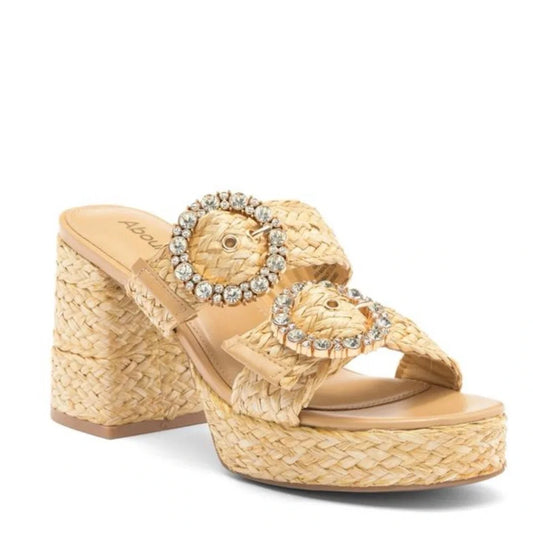 Abound Ronda Natural Raffia Platform Sandals Crystal Buckle - 8.5