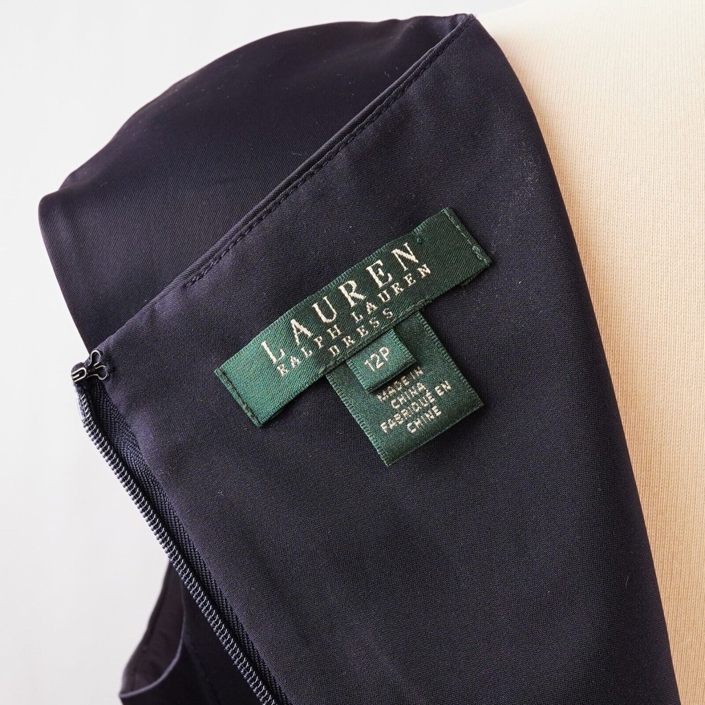 Ralph Lauren Navy Ruched Satin Sheath Dress - 12P