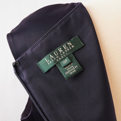 Ralph Lauren Navy Ruched Satin Sheath Dress - 12P
