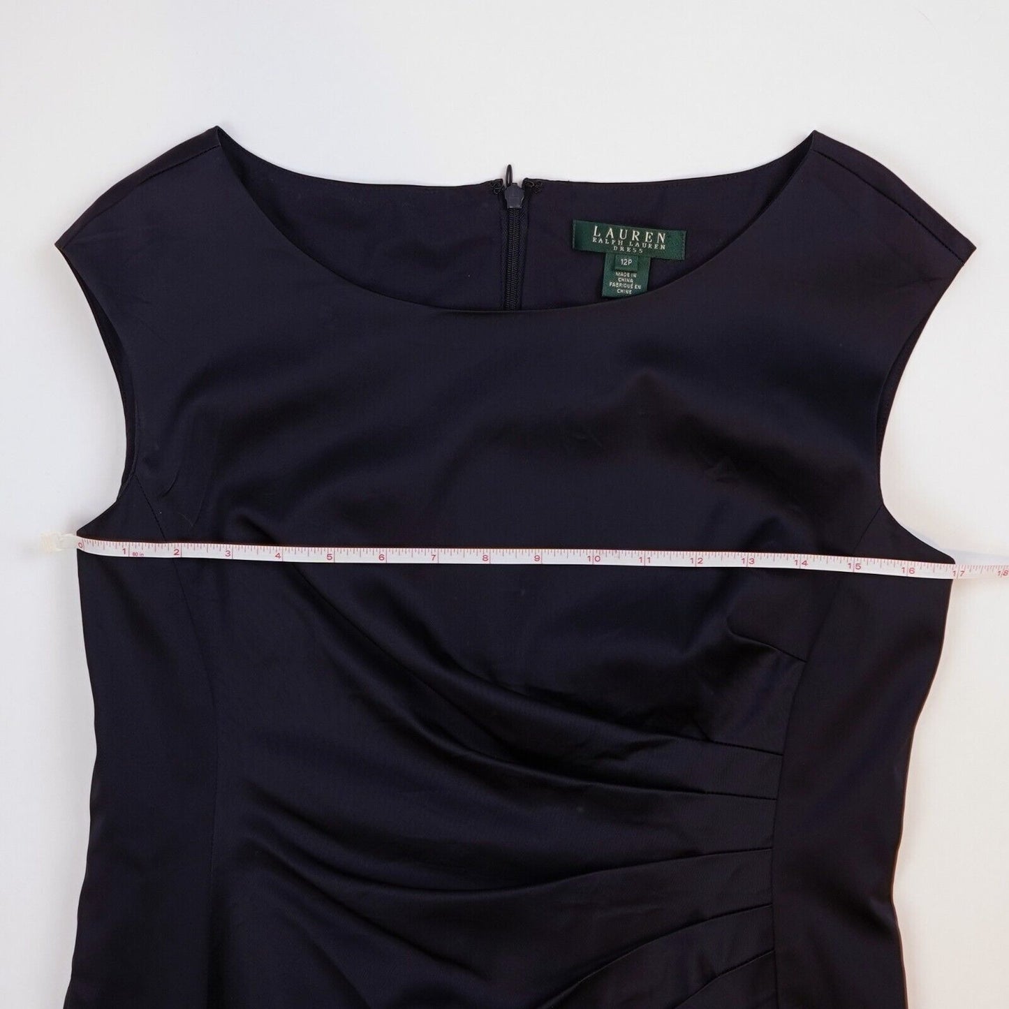 Ralph Lauren Navy Ruched Satin Sheath Dress - 12P